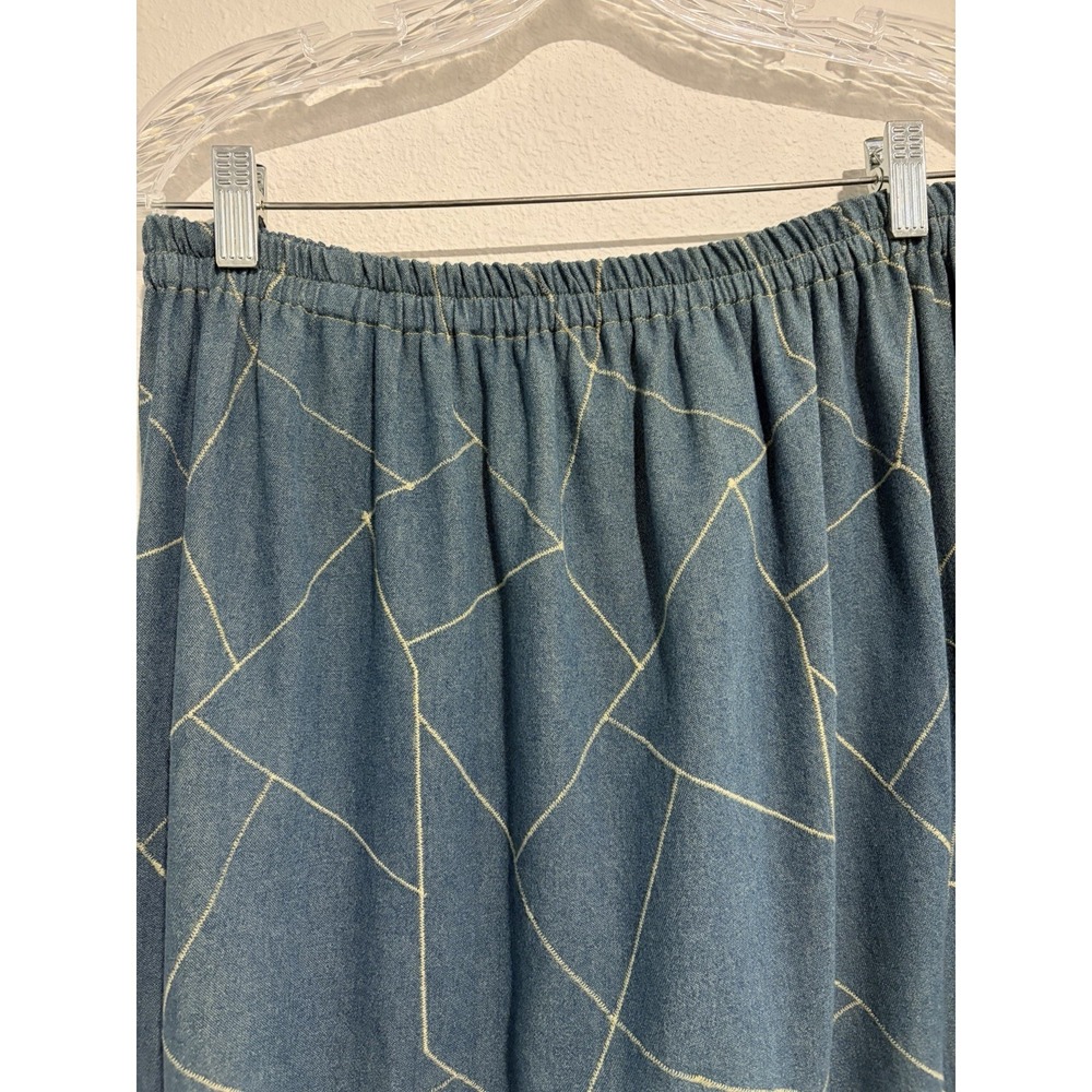 Blue Denim Embroidered Patchwork Maxi Skirt~Sz XL~Retro 70s Boho Festival Hippie - Picture 2 of 10